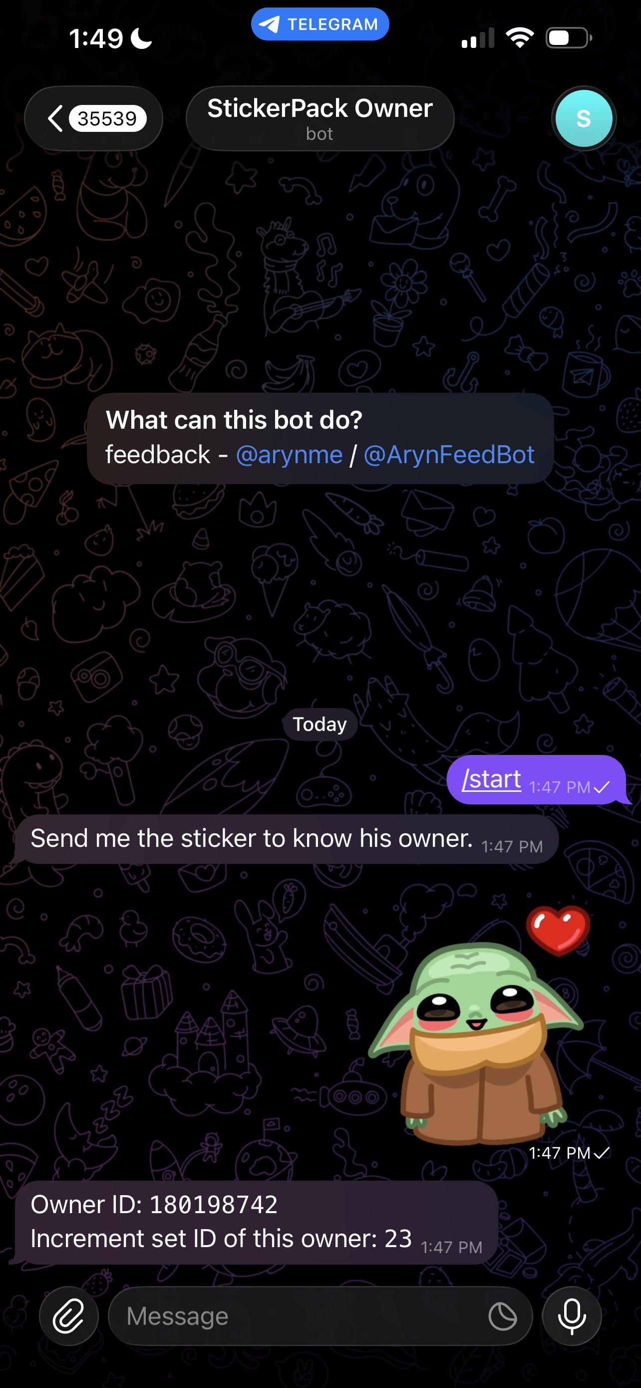 SPOwnerBot showing owner ID 180198742